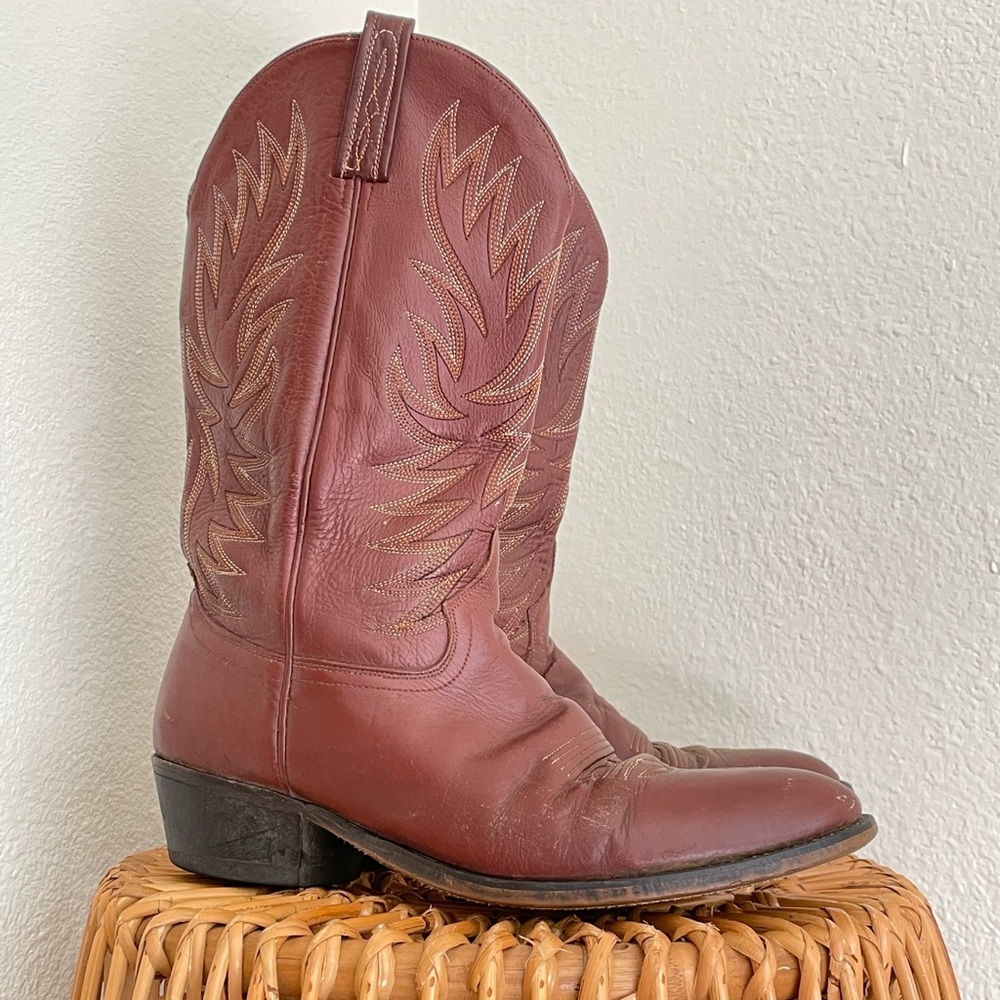Vintage Acme Cognac Brown Leather Cowboy Boots